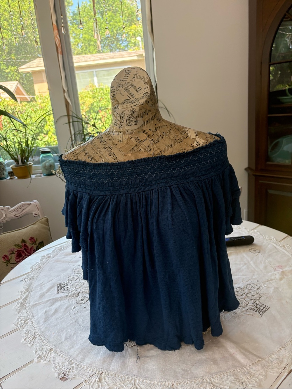Free People Navy Blue Off-Shoulder Smocked Tunic